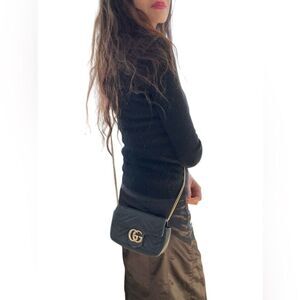 Gucci Black Quilted Crossbody Marmont mini bag Gold Chain